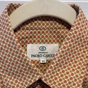Paolo Gucci Men's Casual Button-Down Shirt in Yellow & Red Microprint Medium
